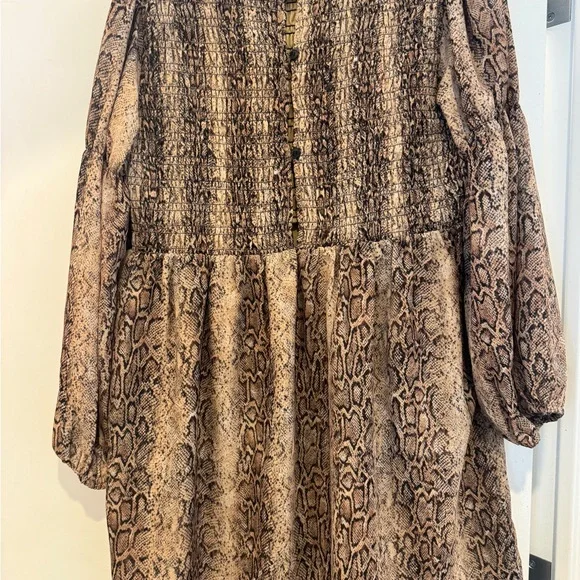BRAND NEW WITH TAGS Ganni Brown Snake Print Mini Dress - Picture 2 of 3